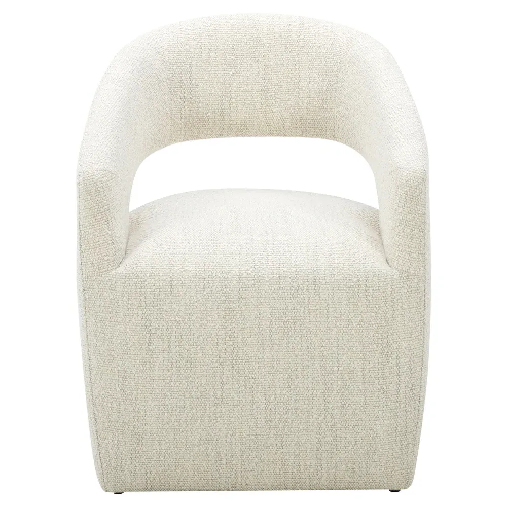 Sonya Rolling Dining Arm Chair - White, Boucle
