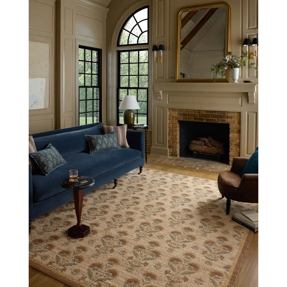 Sophia Vintage Floral Patterned Rug - Beige, Jute
