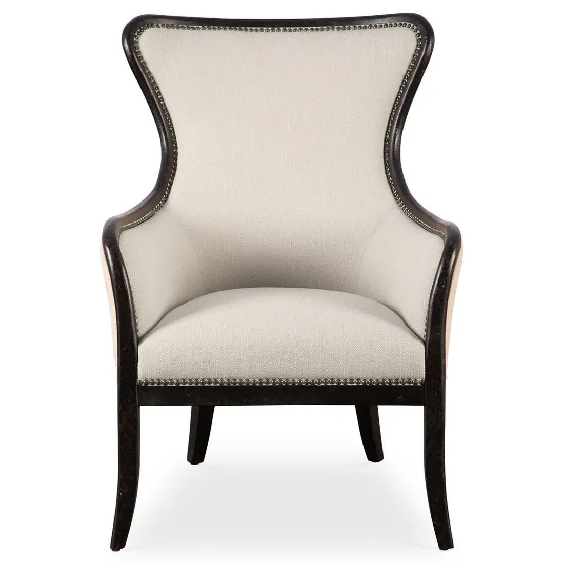 Sophia Wing Chair with Nailhead Trim - Beige, Solid Wood