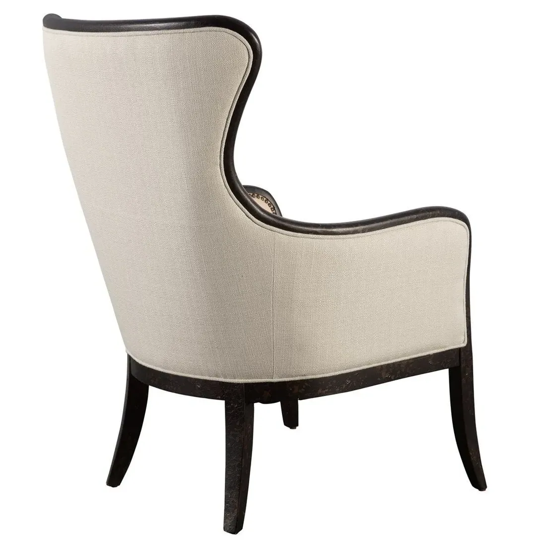 Sophia Wing Chair with Nailhead Trim - Beige, Solid Wood