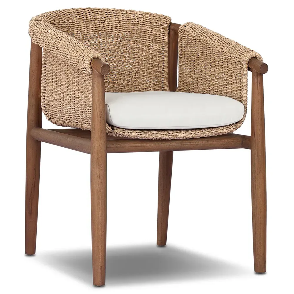 Sophie Outdoor Dining Arm Chair - White, Teak