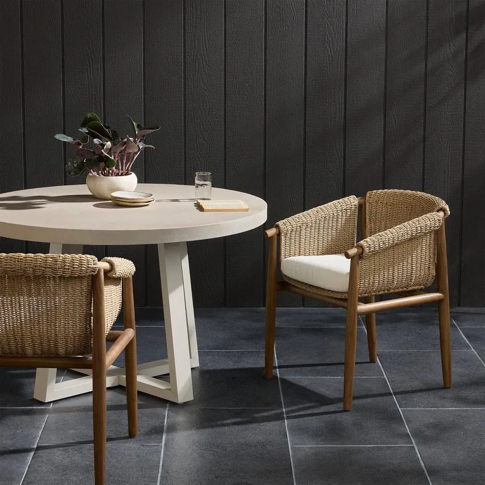 Sophie Outdoor Dining Arm Chair - White, Teak