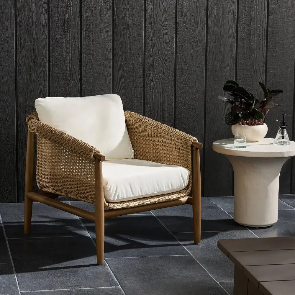 Sophie Outdoor Lounge Chair - White, Teak