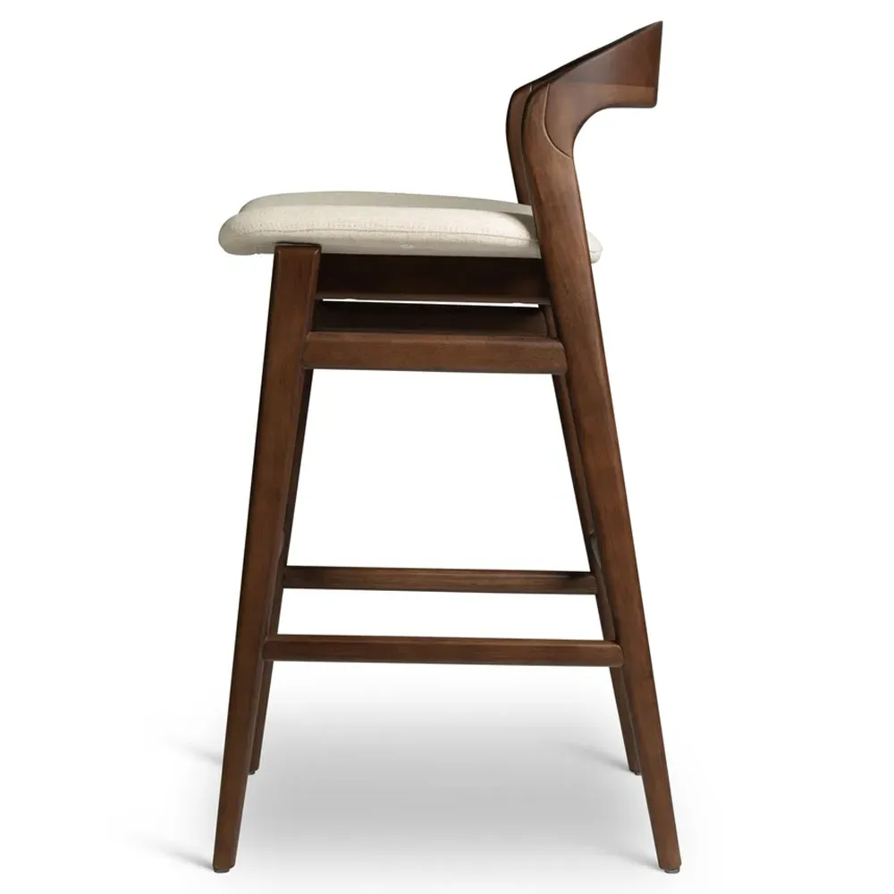 Sophie Upholstered Bar Stool - Off White, Dark Brown Wood