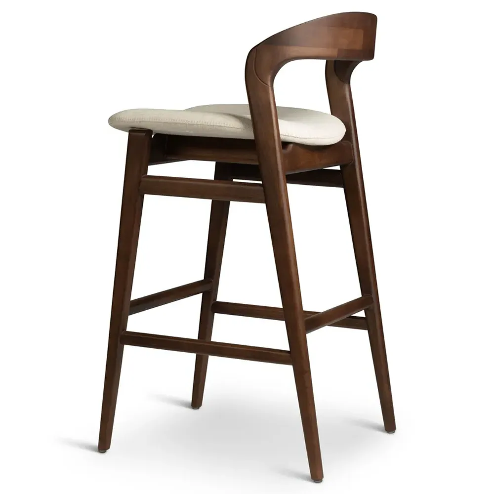 Sophie Upholstered Bar Stool - Off White, Dark Brown Wood