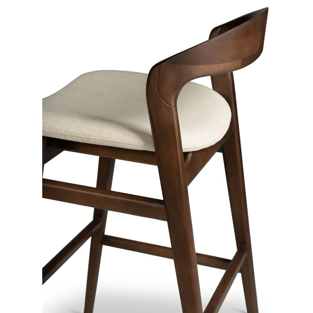 Sophie Upholstered Bar Stool - Off White, Dark Brown Wood