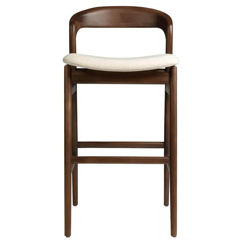 Sophie Upholstered Bar Stool - Off White, Dark Brown Wood