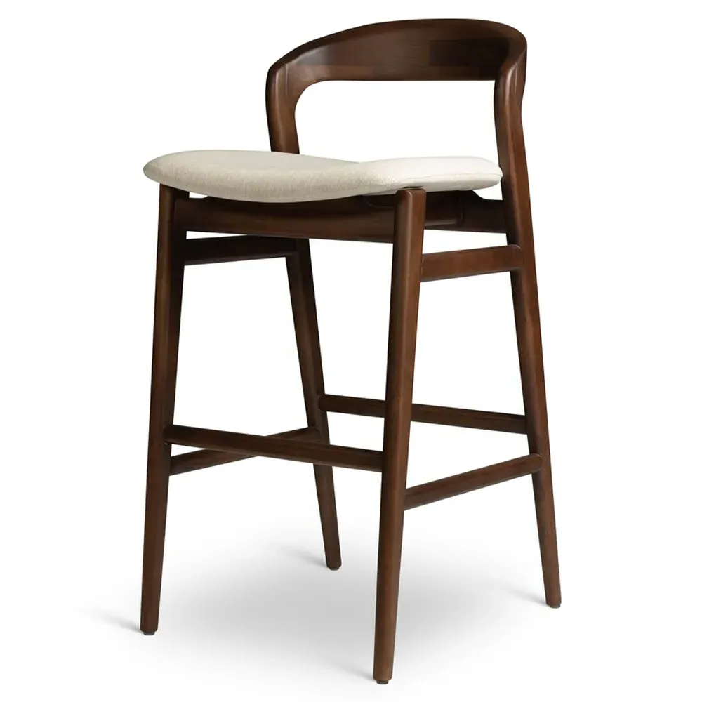 Sophie Upholstered Counter Stool - Off White, Dark Brown Wood