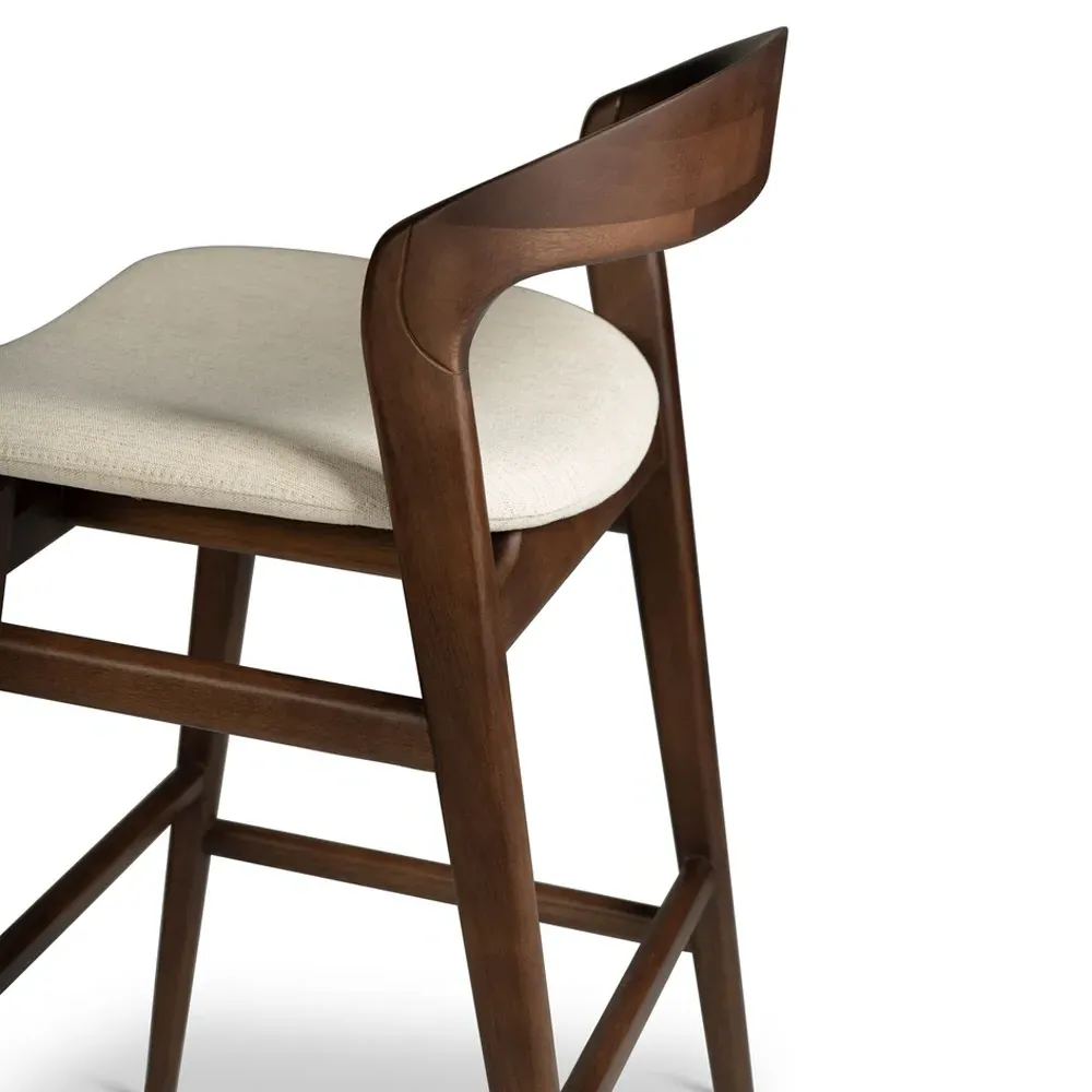 Sophie Upholstered Counter Stool - Off White, Dark Brown Wood