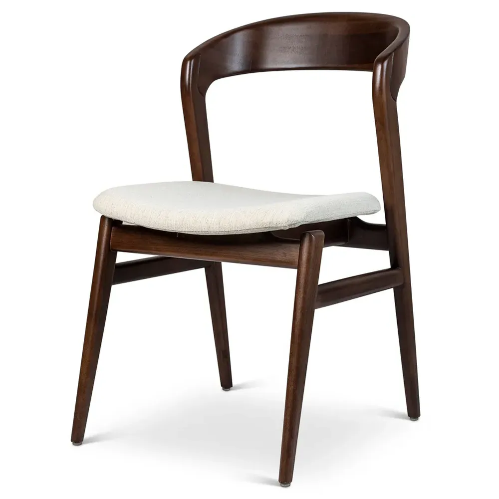 Sophie Upholstered Dining Side Chair - Off White, Dark Brown Wood