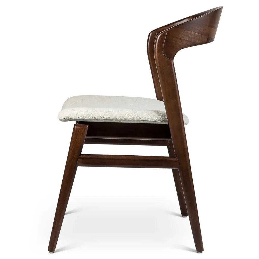 Sophie Upholstered Dining Side Chair - Off White, Dark Brown Wood