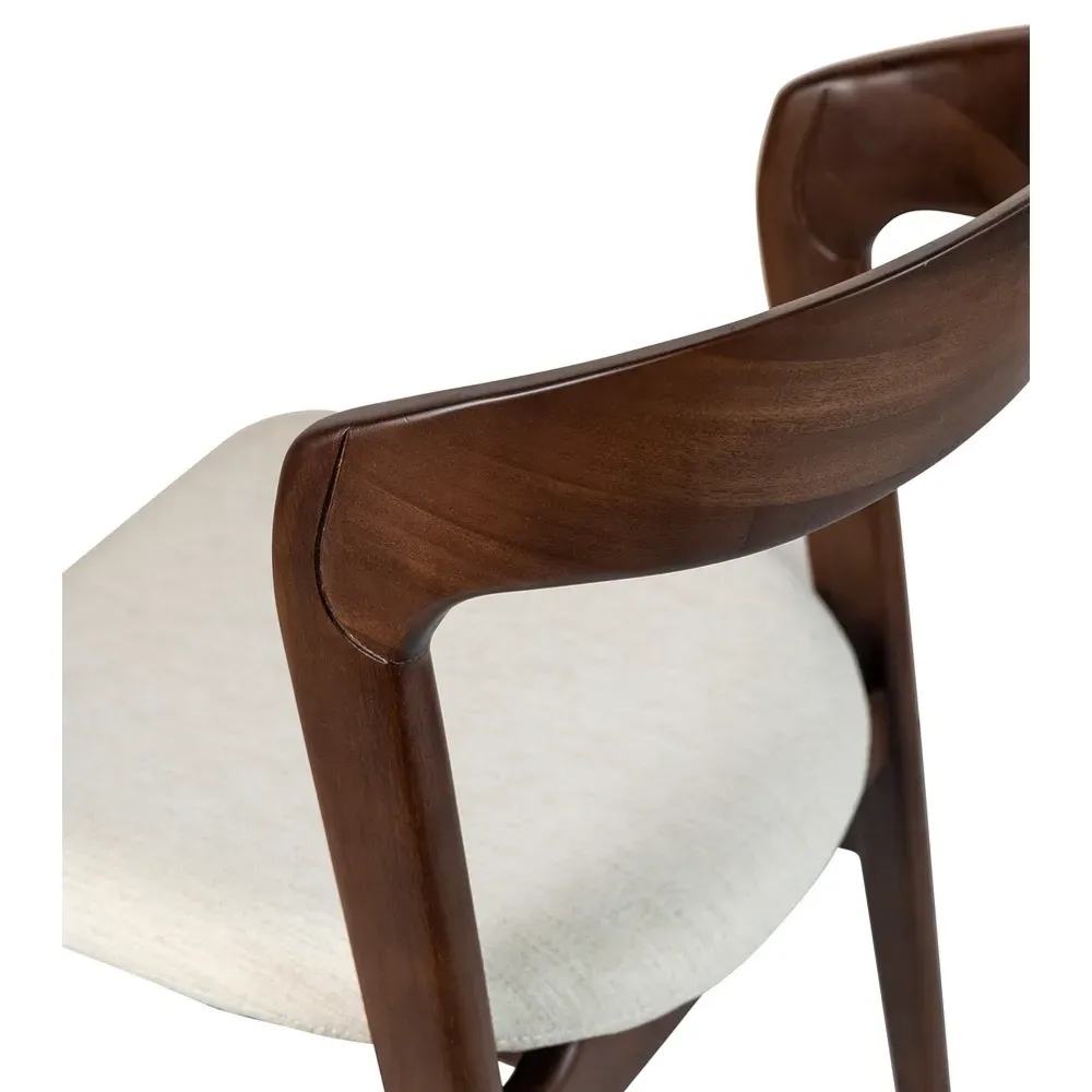 Sophie Upholstered Dining Side Chair - Off White, Dark Brown Wood