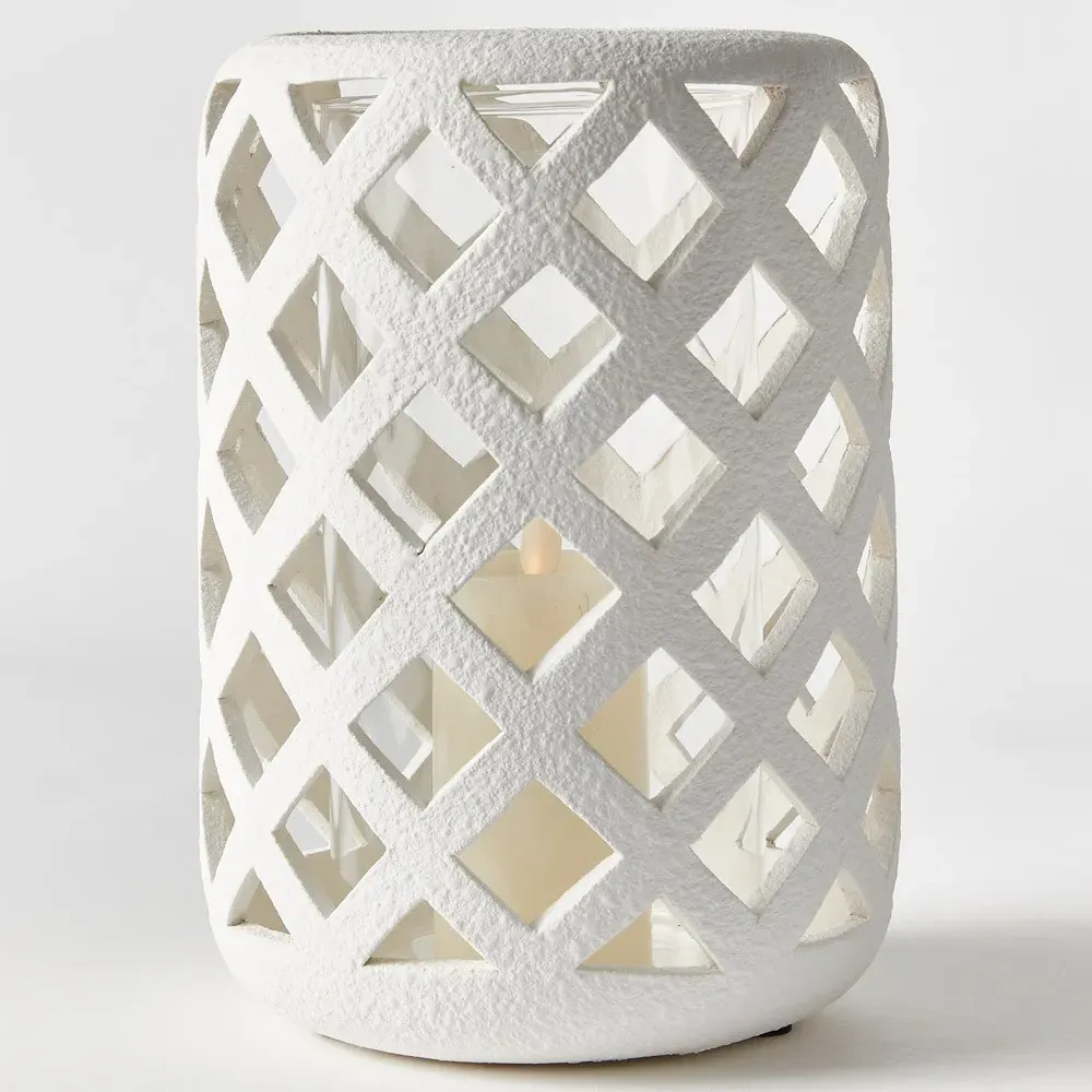 Sorelle Large Hurricane Candleholder - White, Terracotta