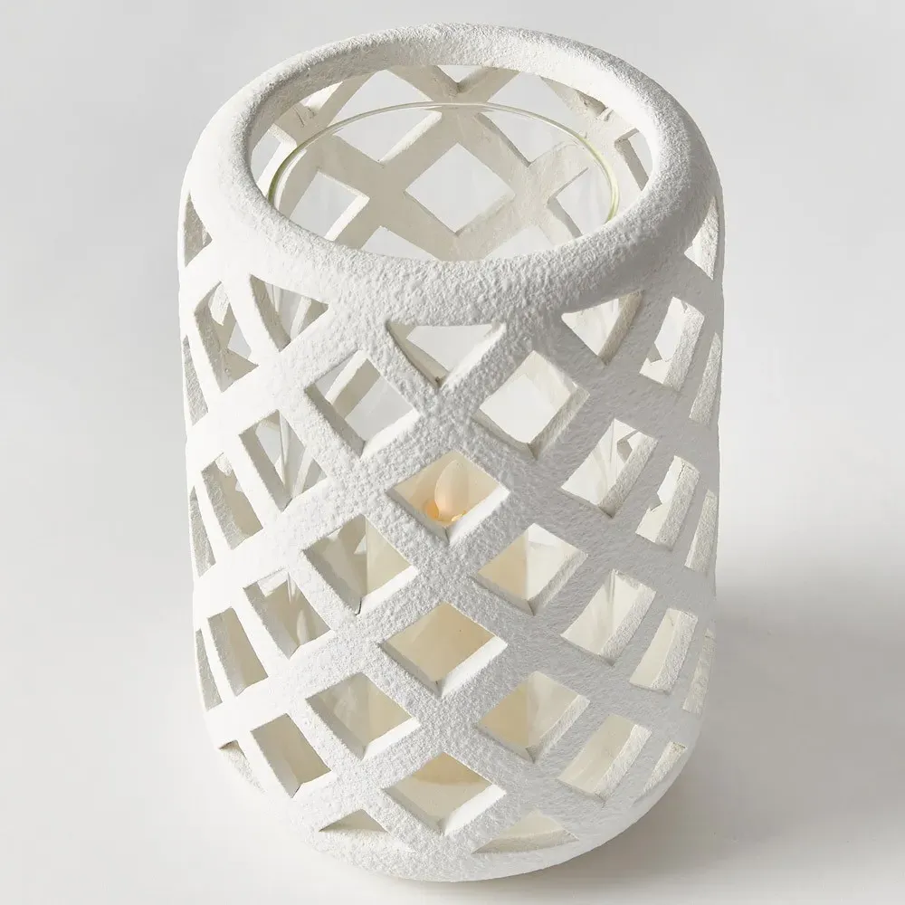 Sorelle Large Hurricane Candleholder - White, Terracotta