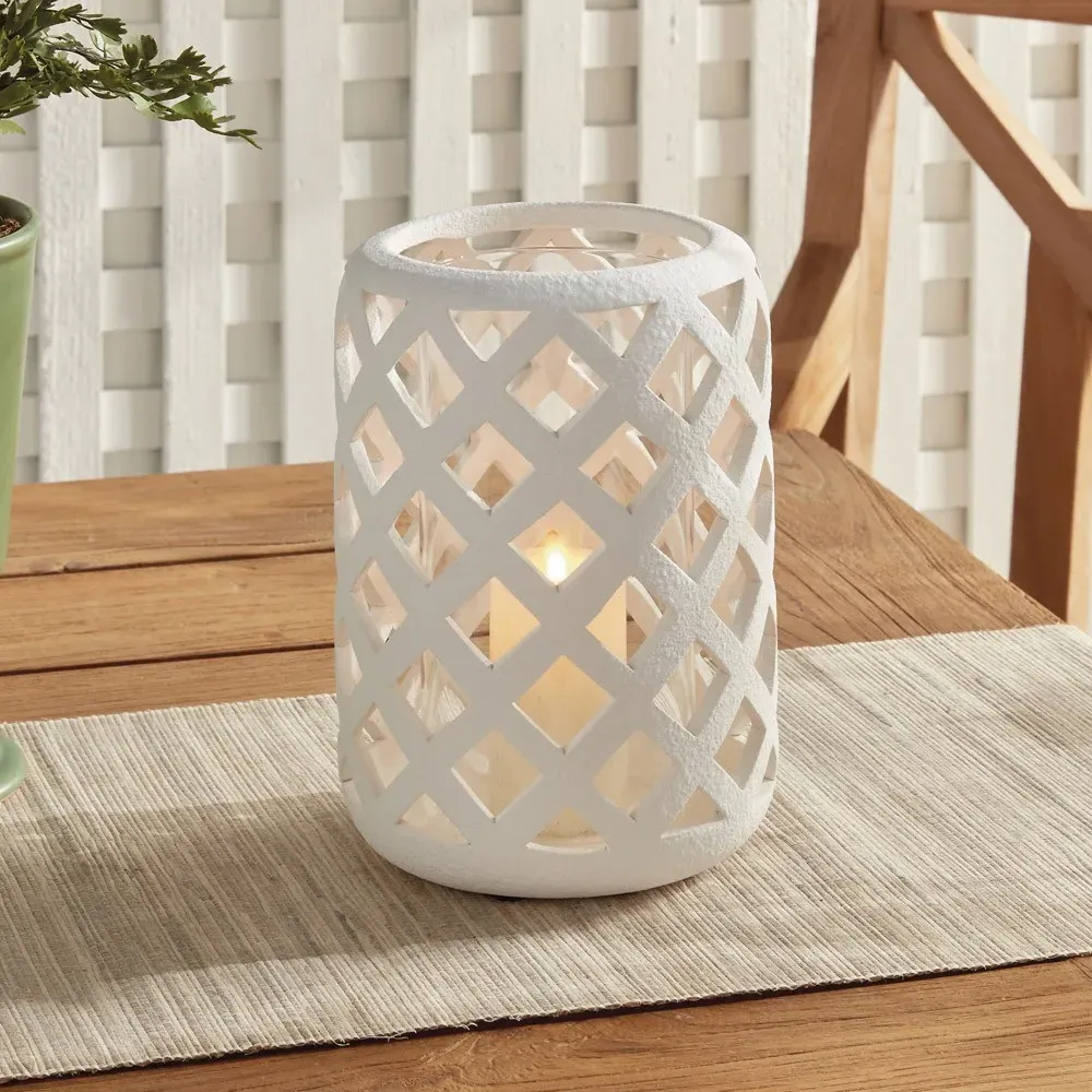 Sorelle Large Hurricane Candleholder - White, Terracotta