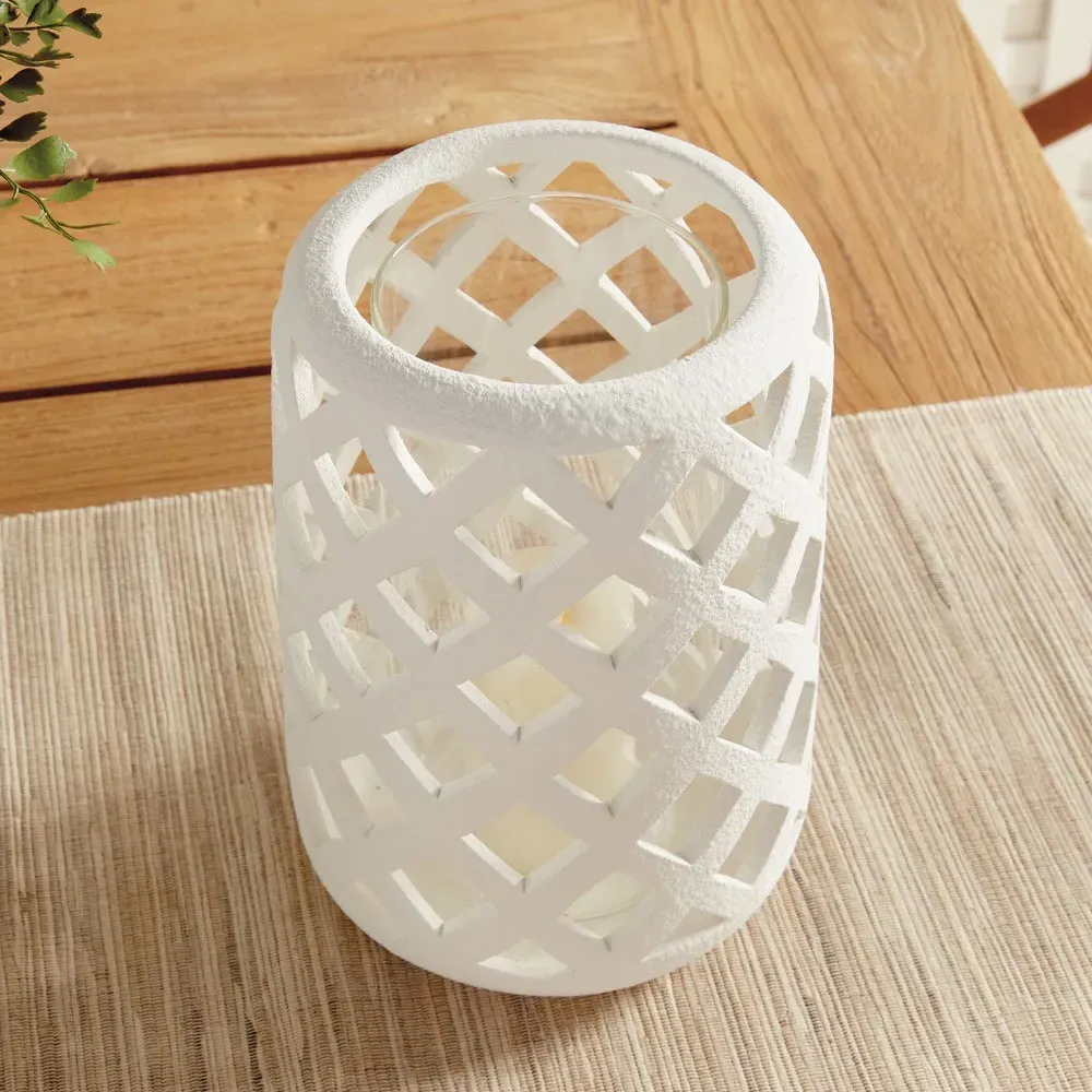 Sorelle Large Hurricane Candleholder - White, Terracotta