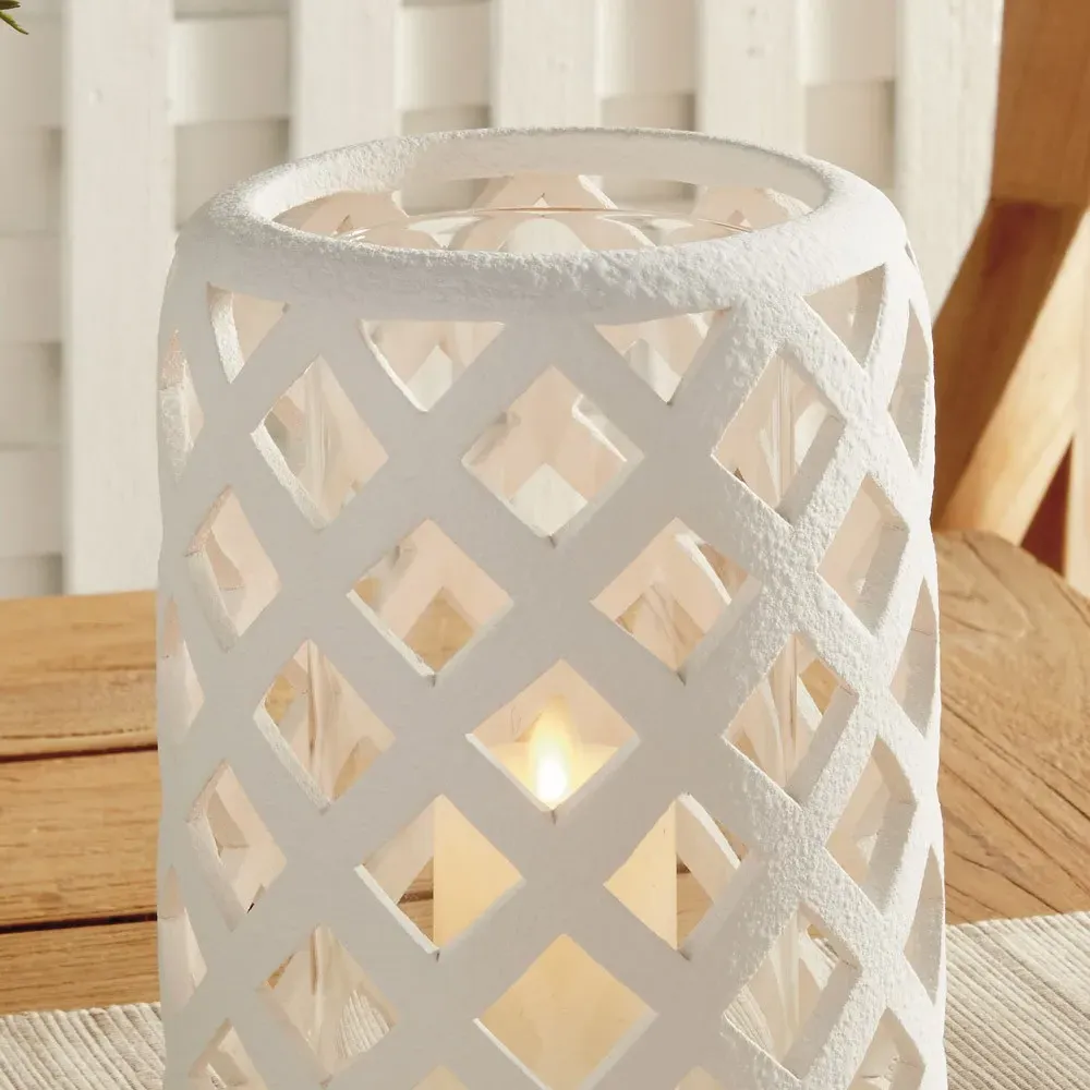 Sorelle Large Hurricane Candleholder - White, Terracotta