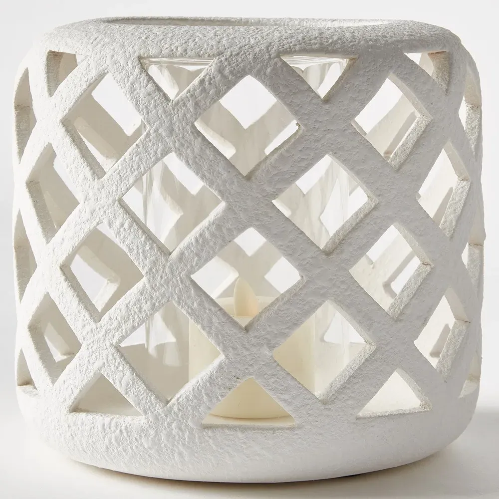 Sorelle Small Hurricane Candleholder - White, Terracotta