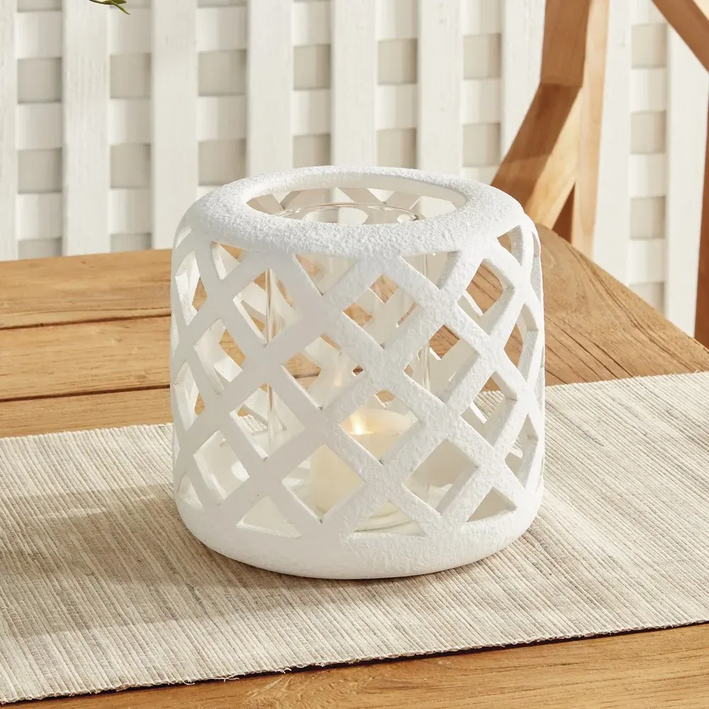 Sorelle Small Hurricane Candleholder - White, Terracotta
