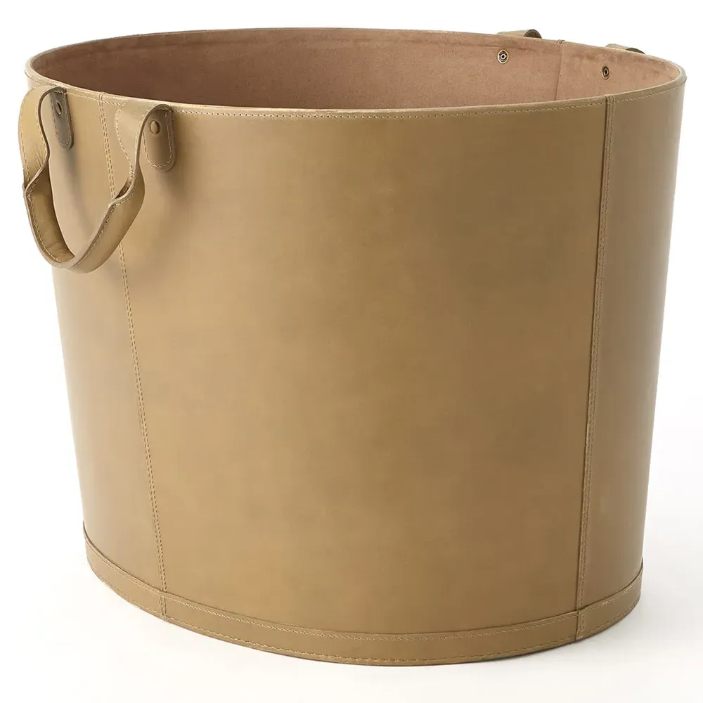 Sorrento Oval Floor Basket - Brown, Leather