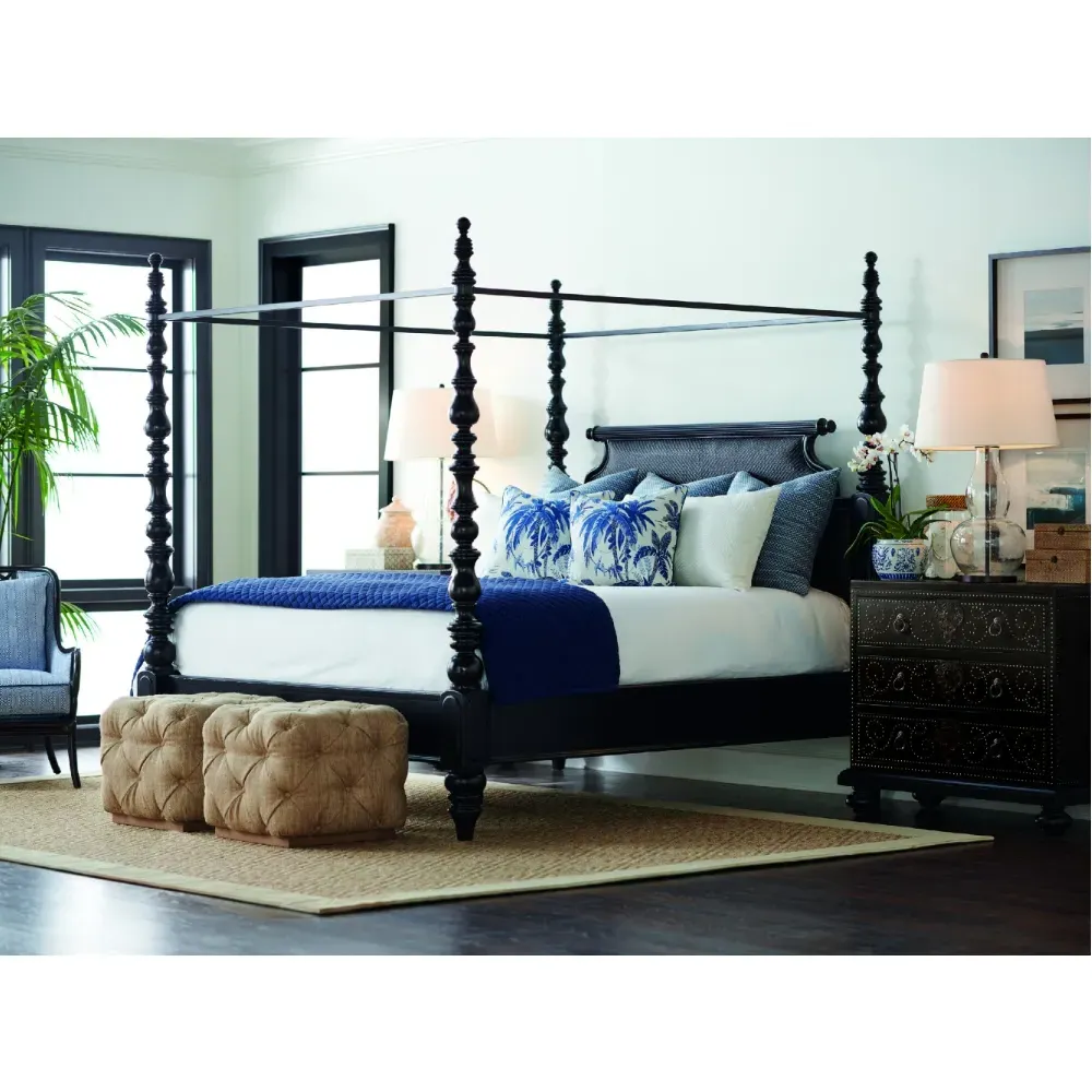 Sovereign Queen Size Canopy Bed - Dark Brown, Wood