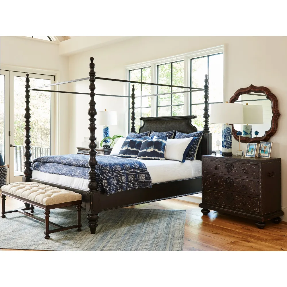 Sovereign Queen Size Canopy Bed - Dark Brown, Wood