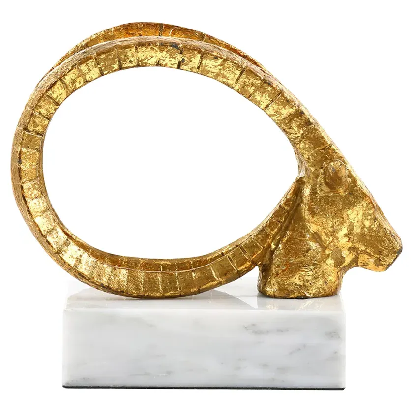 Spiral Horn Marble Sculpture - Gold Leaf