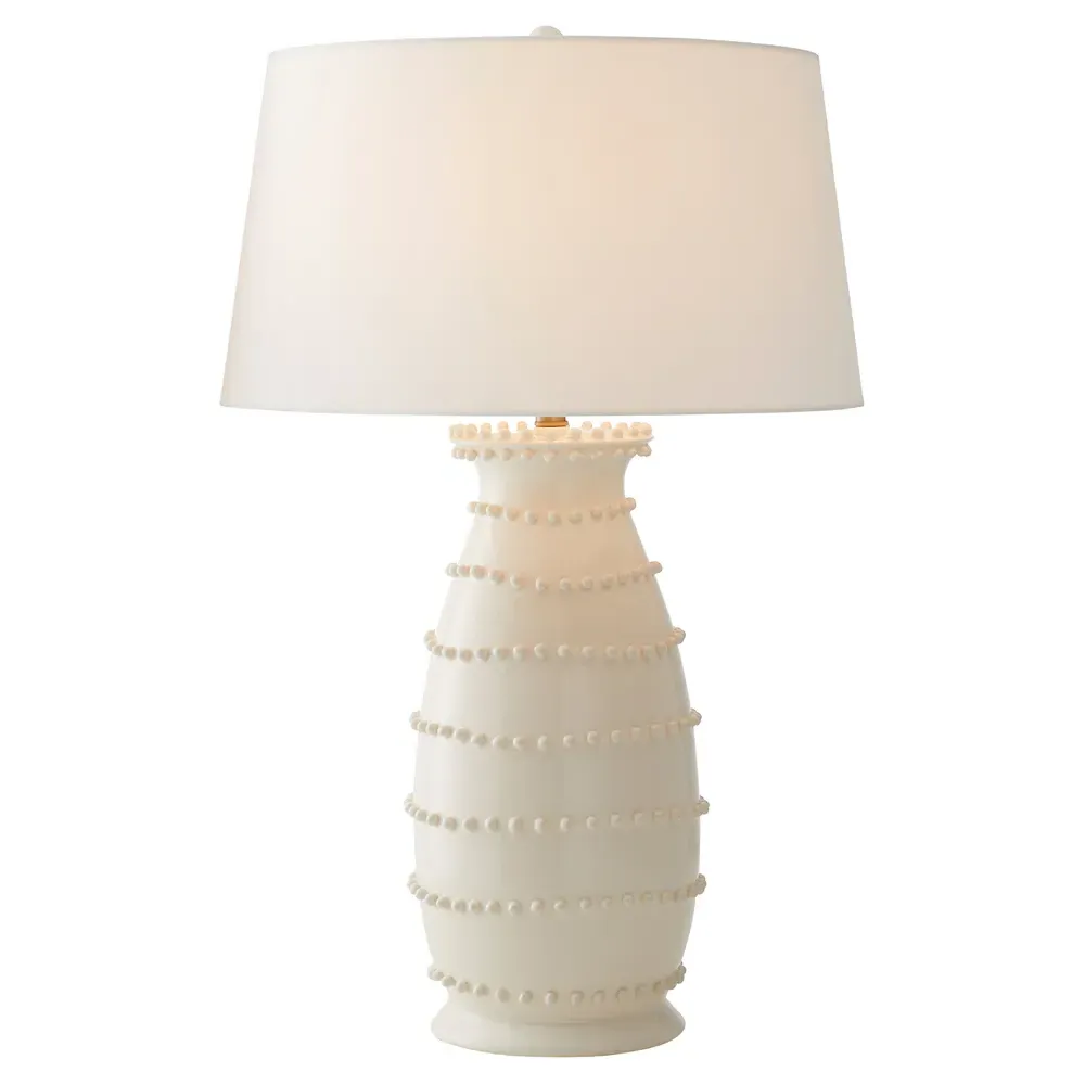 Spitzy Beaded Crackled Ceramic Table Lamp - White