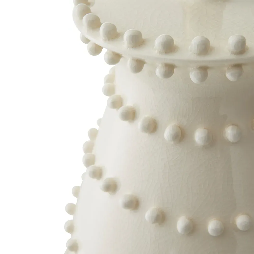 Spitzy Beaded Crackled Ceramic Table Lamp - White