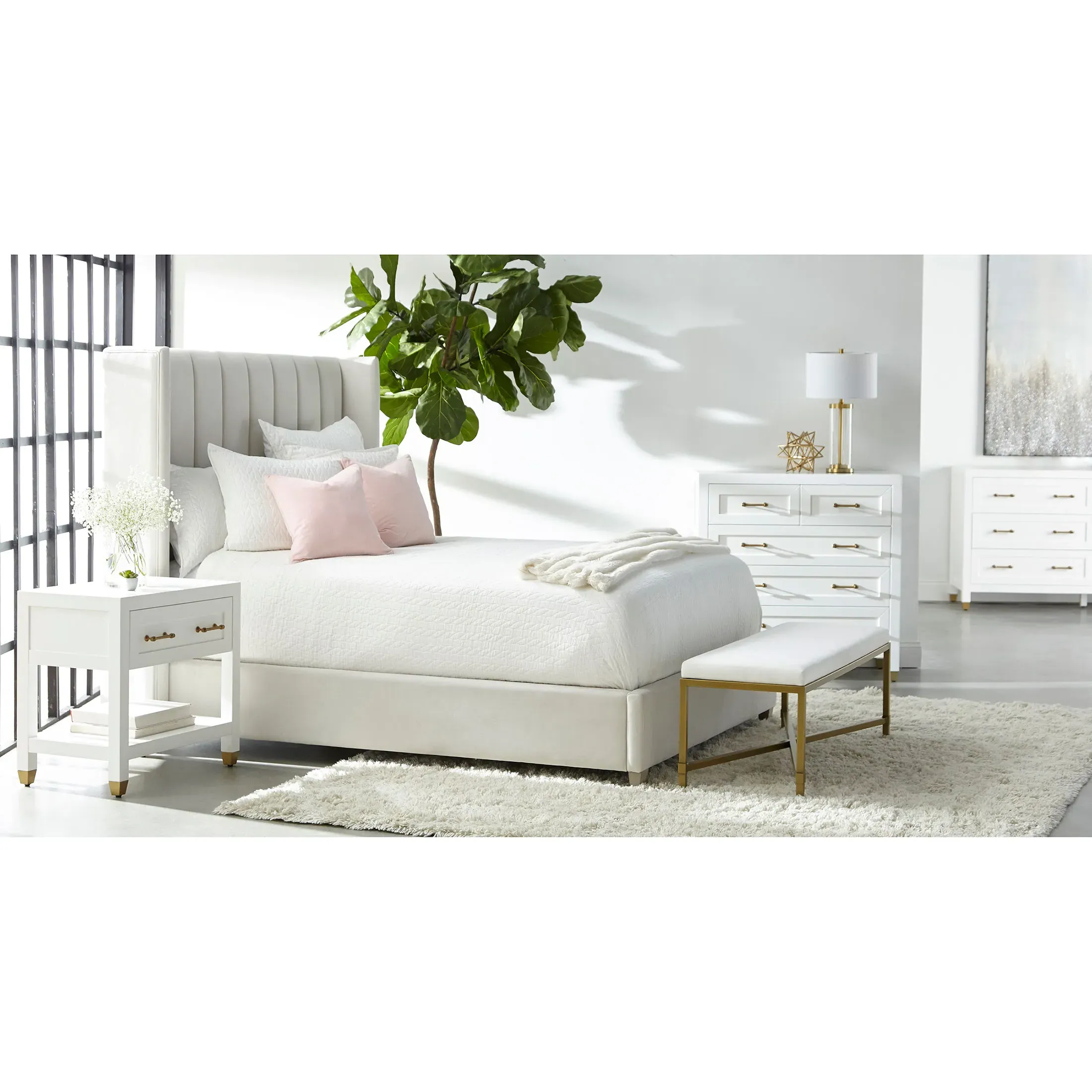 Stacy 5 Drawer Dresser - White, Rubberwood