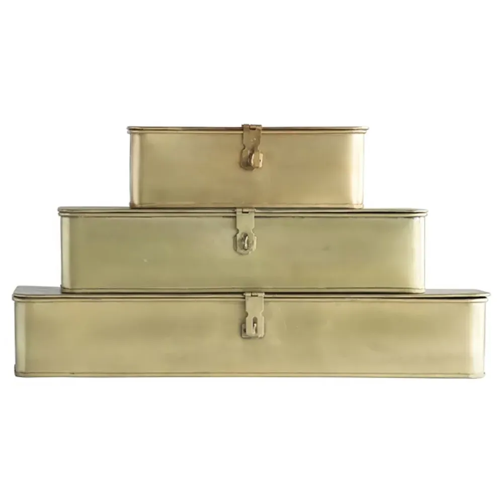 Staten Rectangular Decorative Box Set of 3 - Gold, Iron