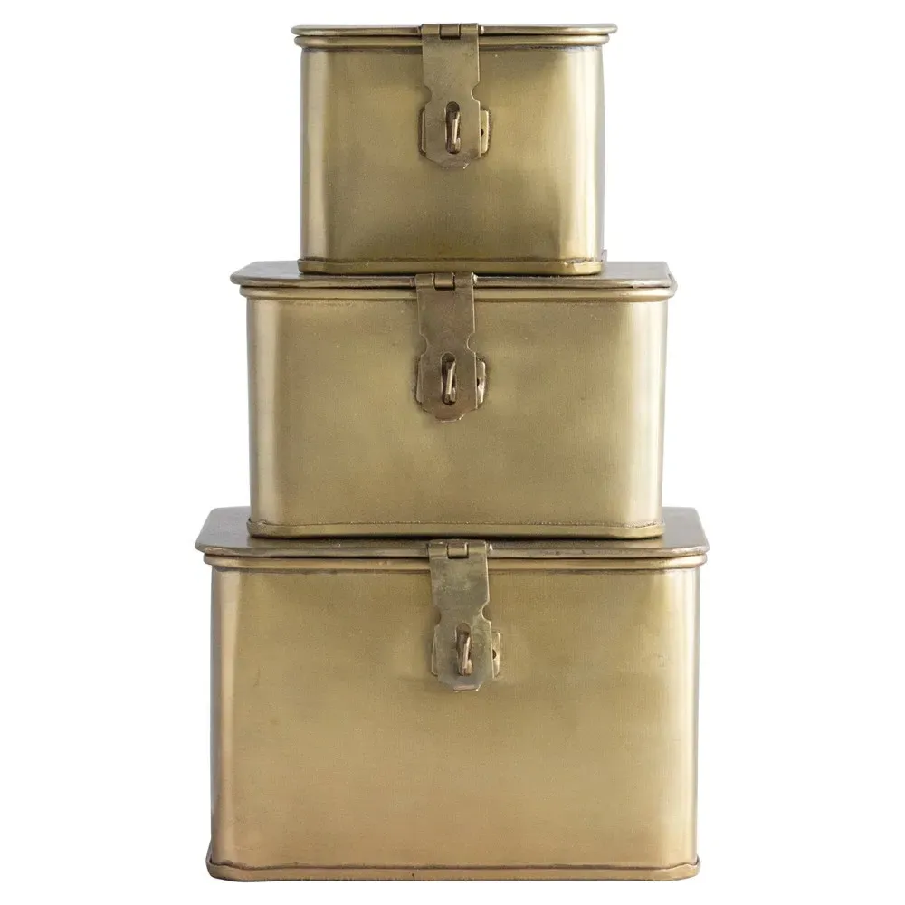 Staten Square Decorative Box Set of 3 - Gold, Iron