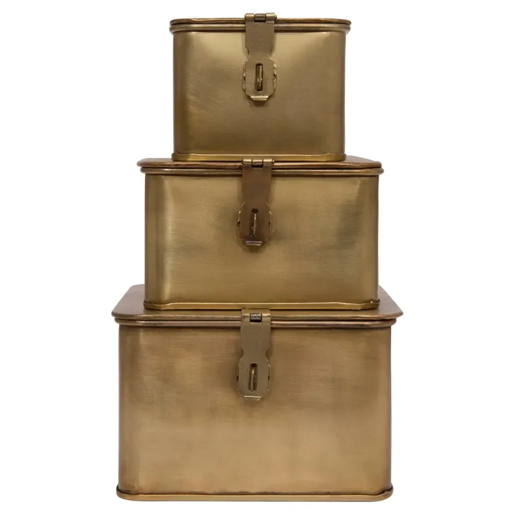 Staten Square Decorative Box Set of 3 - Gold, Iron image