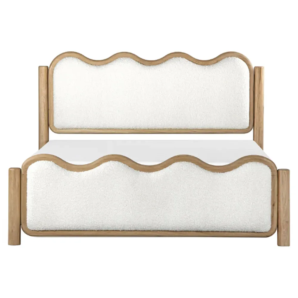 Stella King Size Wavy Bed - Cream, Oak