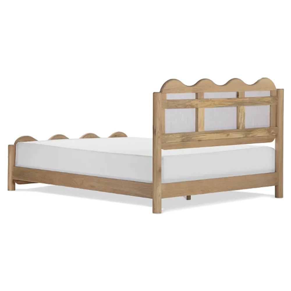Stella King Size Wavy Bed - Cream, Oak