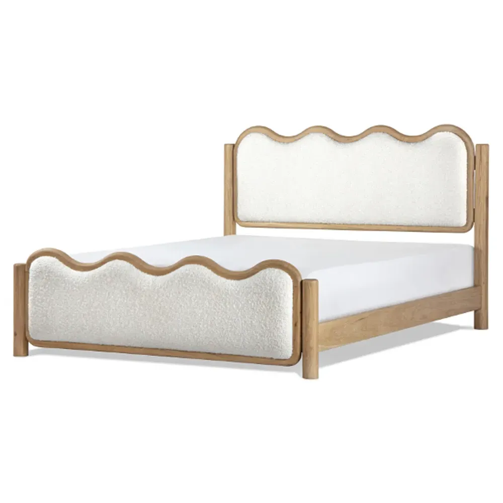 Stella King Size Wavy Bed - Cream, Oak