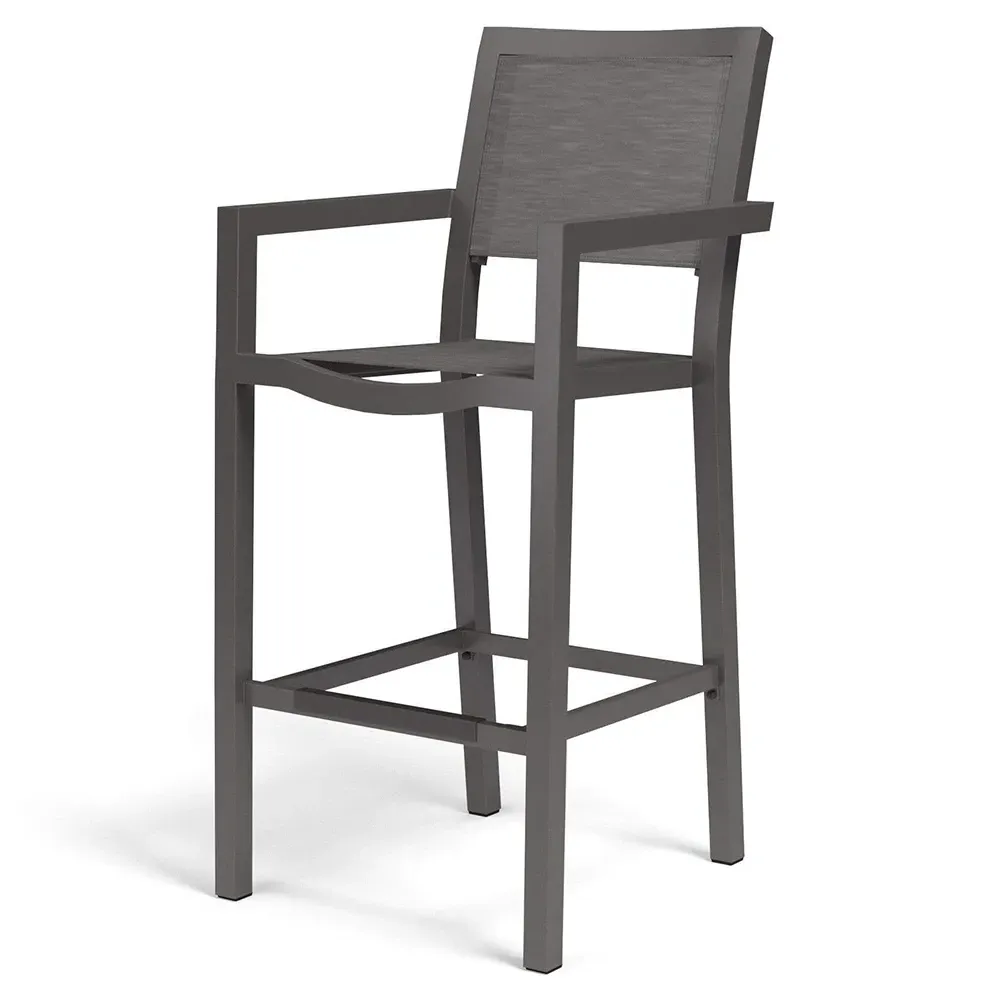 Stella Outdoor Bar Stool with Footrest - Grey, Aluminum