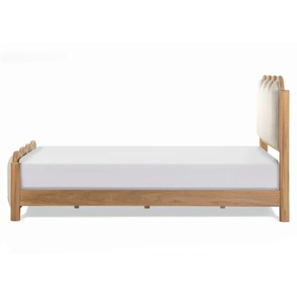 Stella Queen Size Wavy Bed - Cream, Oak