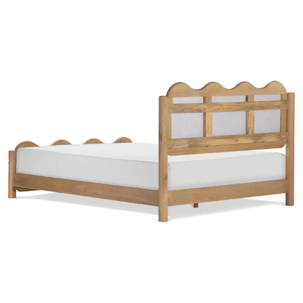 Stella Queen Size Wavy Bed - Cream, Oak