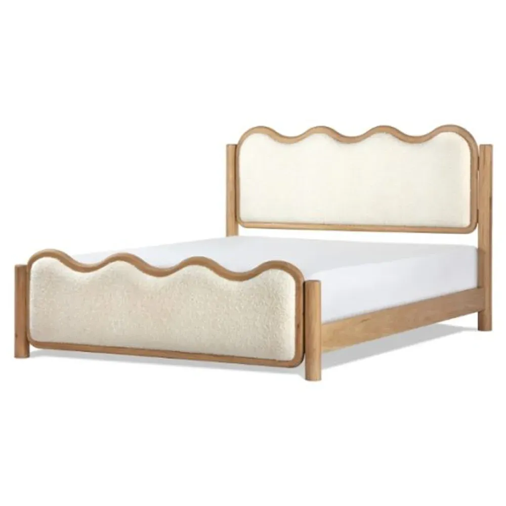 Stella Queen Size Wavy Bed - Cream, Oak