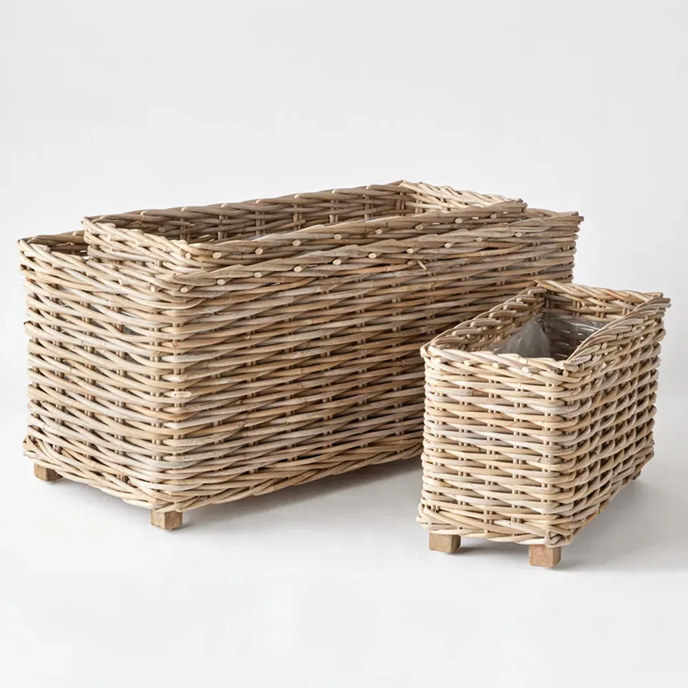 Stella Rectangular Planter Box Set of 3 - Grey, Rattan
