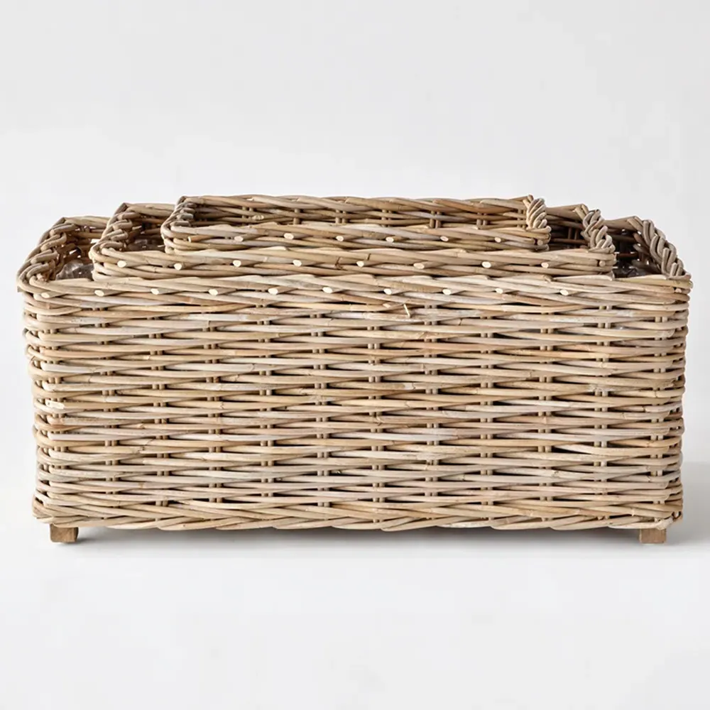 Stella Rectangular Planter Box Set of 3 - Grey, Rattan