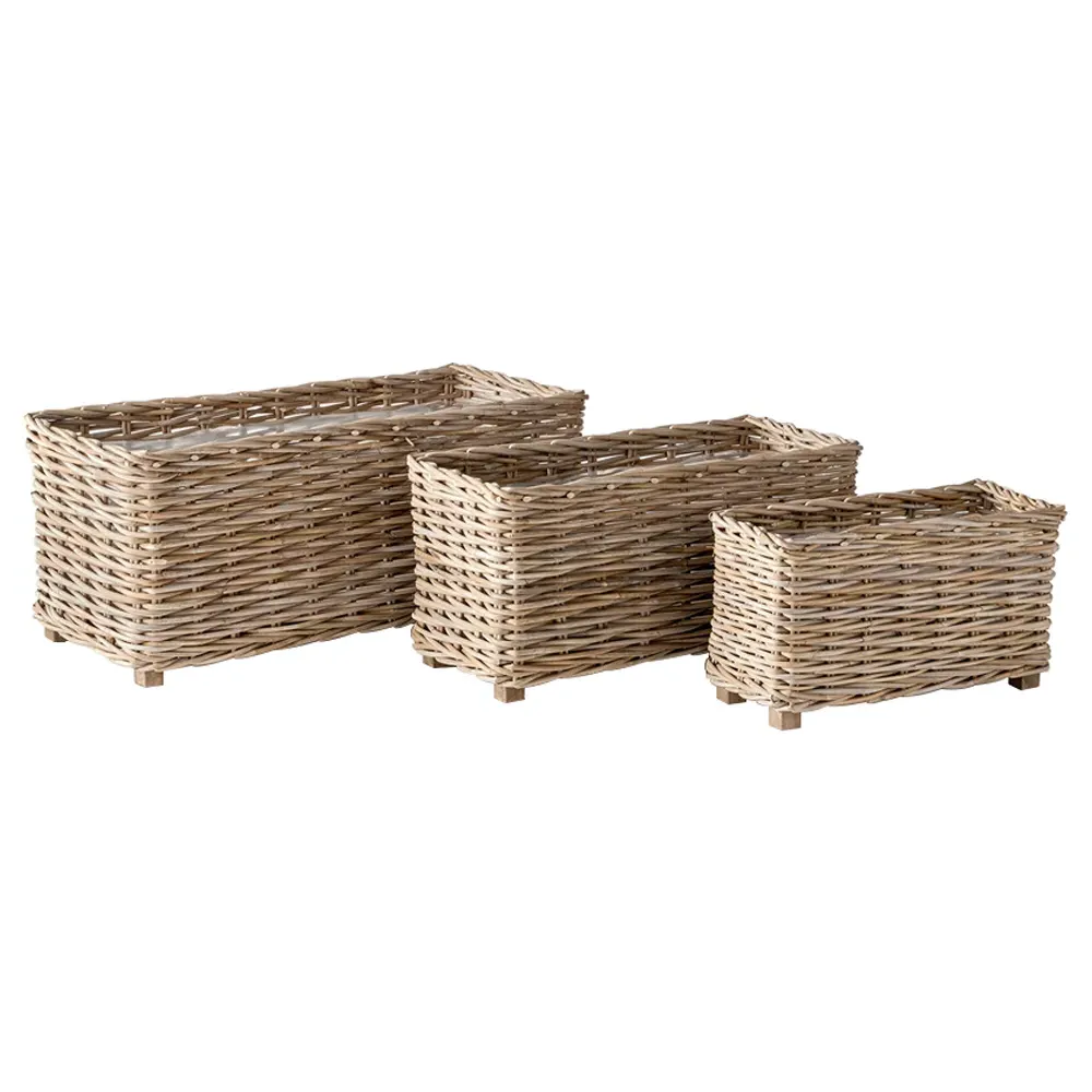 Stella Rectangular Planter Box Set of 3 - Grey, Rattan image