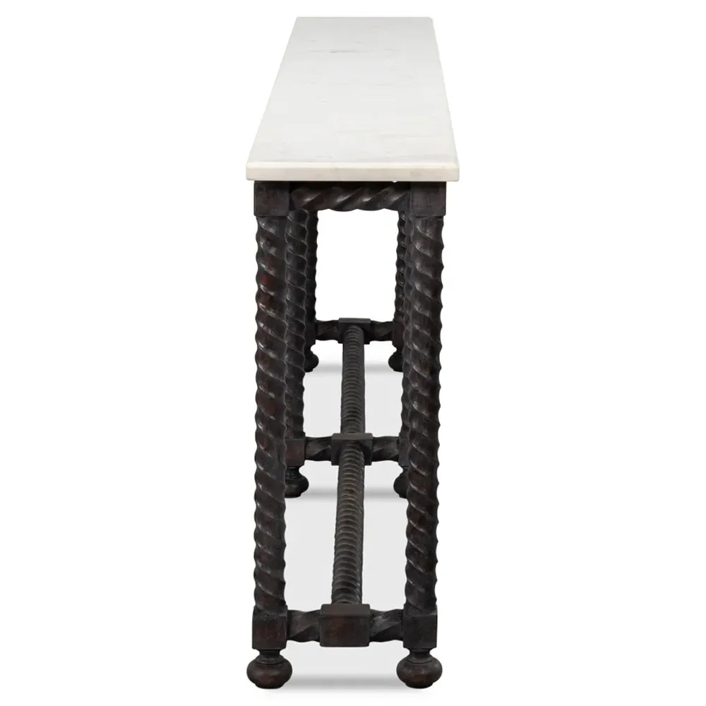 Stella Rectangular Spindle Console Table - White, Marble