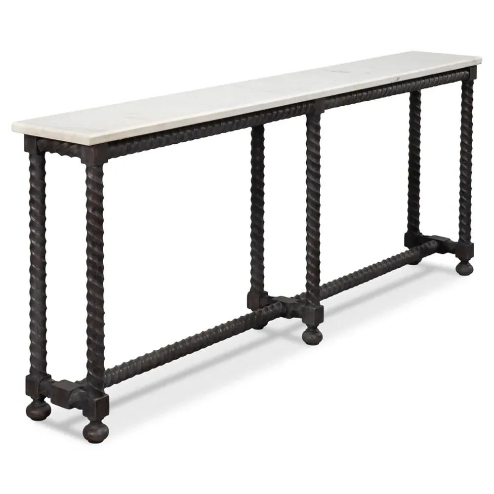 Stella Rectangular Spindle Console Table - White, Marble