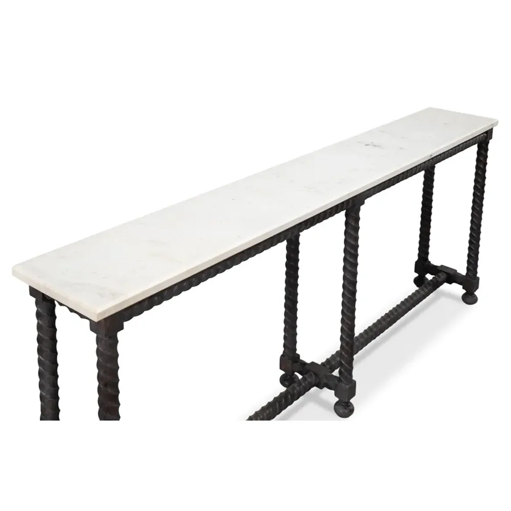 Stella Rectangular Spindle Console Table - White, Marble