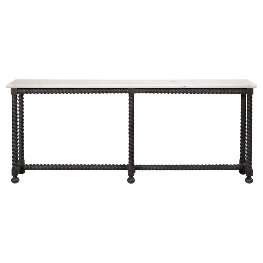 Stella Rectangular Spindle Console Table - White, Marble
