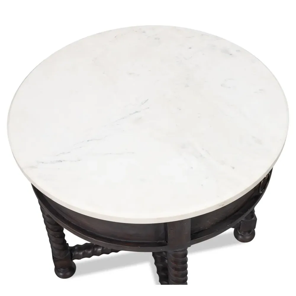 Stella Round Spindle Side Table - White, Marble