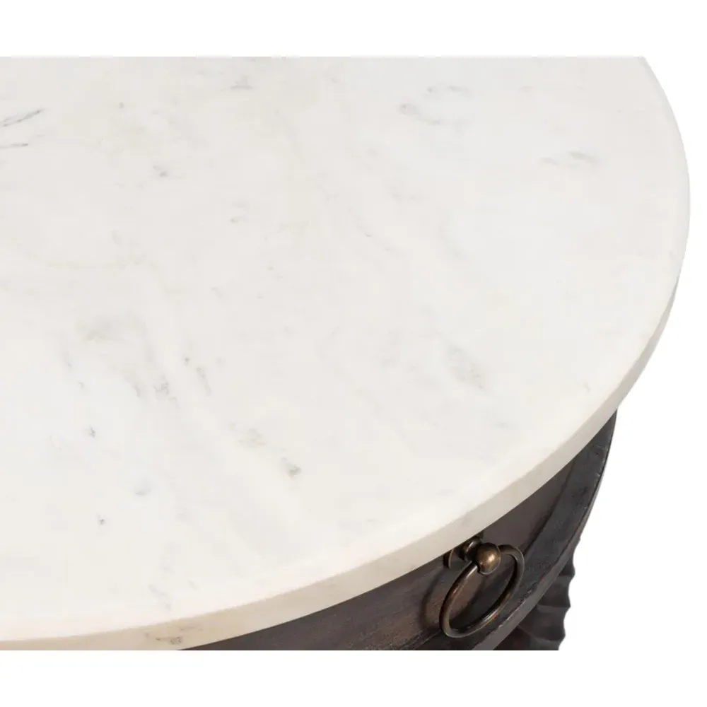 Stella Round Spindle Side Table - White, Marble