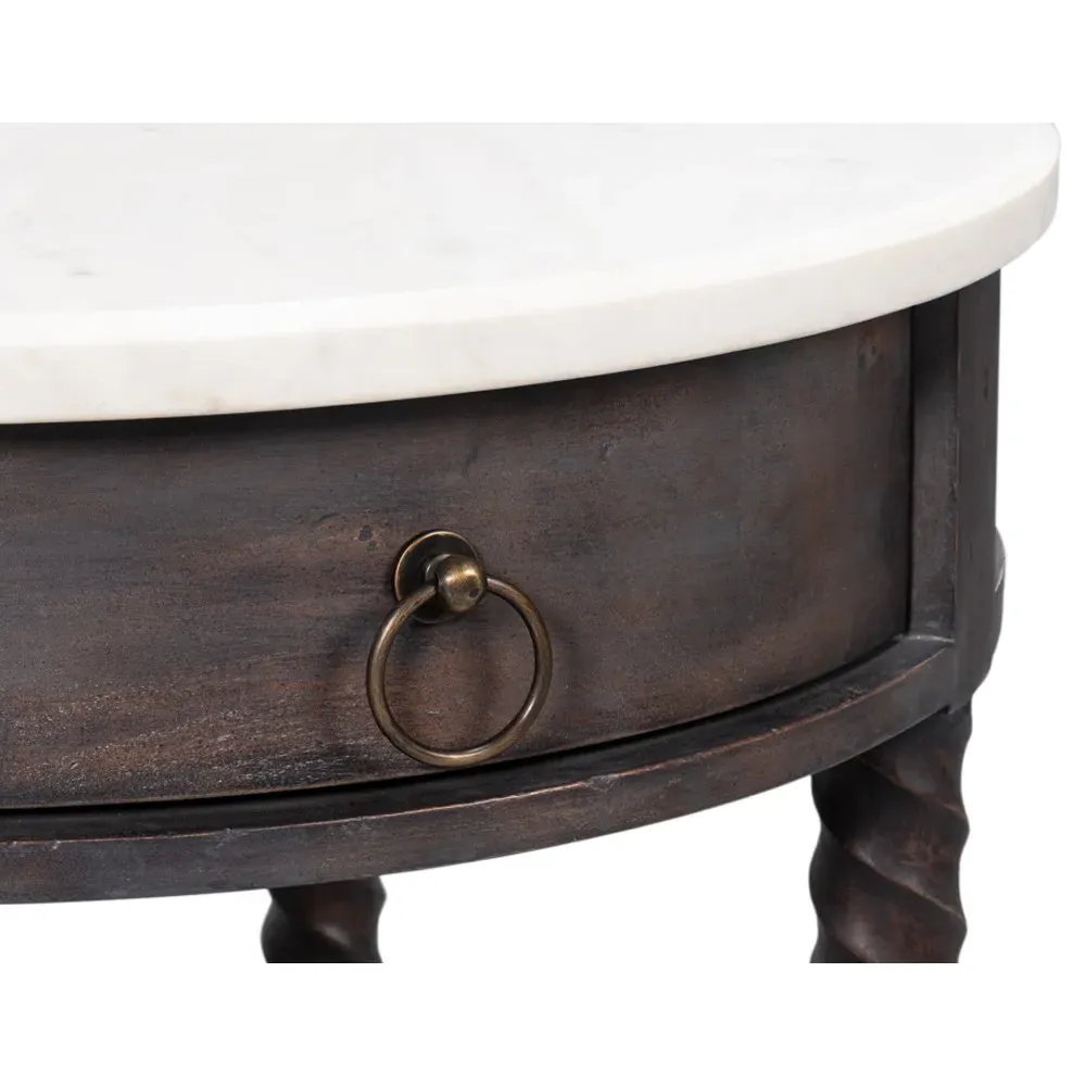 Stella Round Spindle Side Table - White, Marble